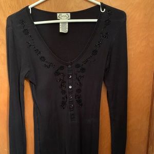 Black Henley beaded shirt